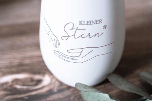 Windlicht / Teelichtglas / Sternenkind / Hände / persönlicher Spruch